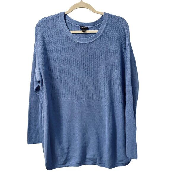 Talbots Sweater Sz XL Ribbed Blue Cotton Rayon Sweater Long Sleeve Pullover - Picture 6 of 11